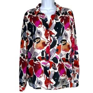 Cloth and Stone Artsy Watercolor Floral Button Down Top Sz M Statement Color Pop